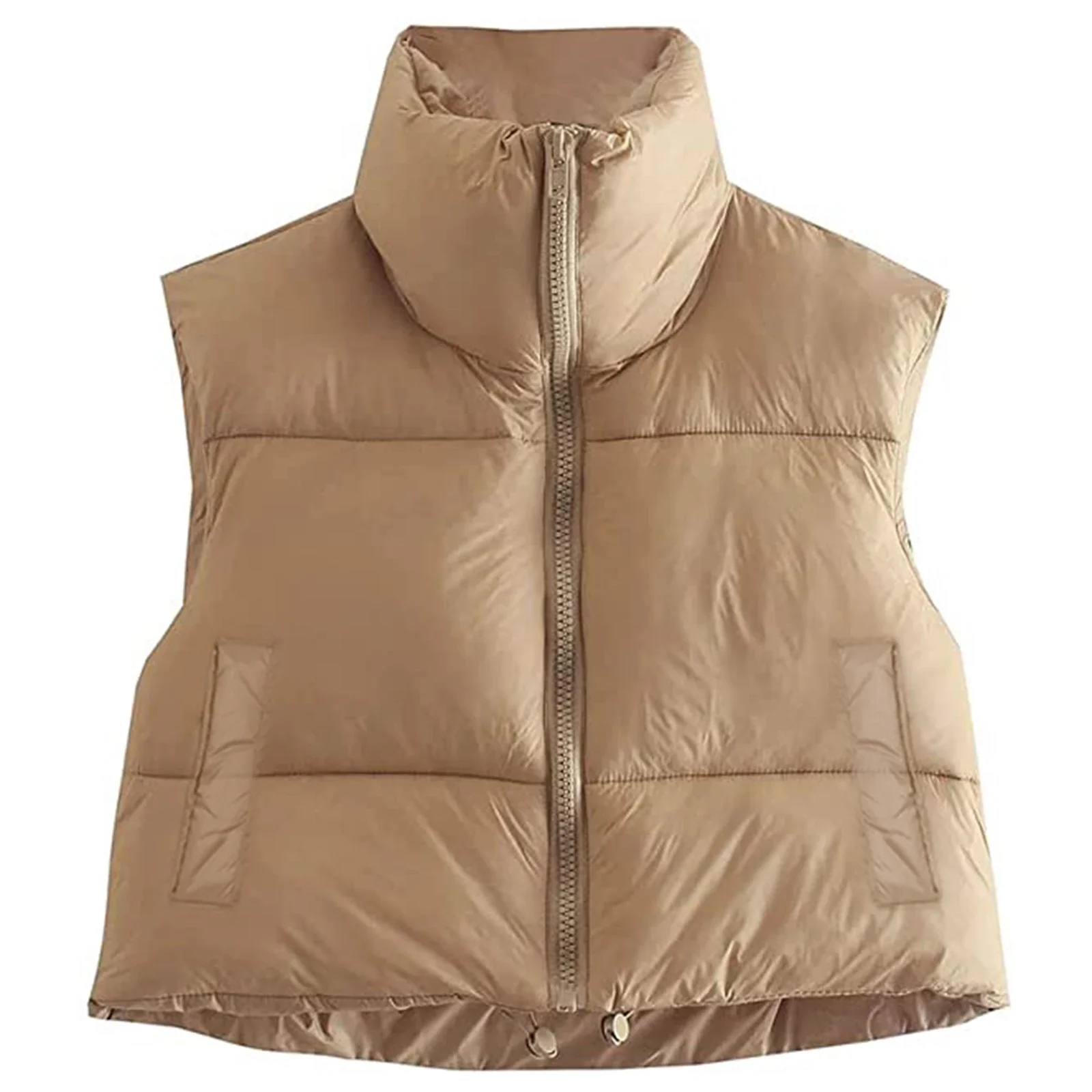 Women Winter Warm Crop Waistcoat, Sleeveless Stand Collar Double Sided Lightweight Puffer Vest - Image 5