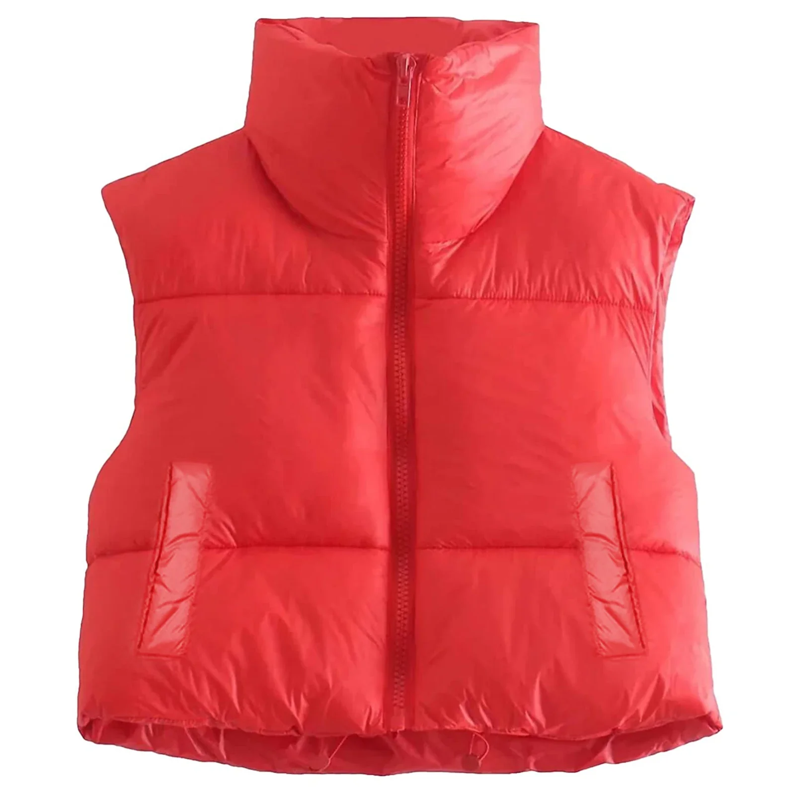 Women Winter Warm Crop Waistcoat, Sleeveless Stand Collar Double Sided Lightweight Puffer Vest - Image 6