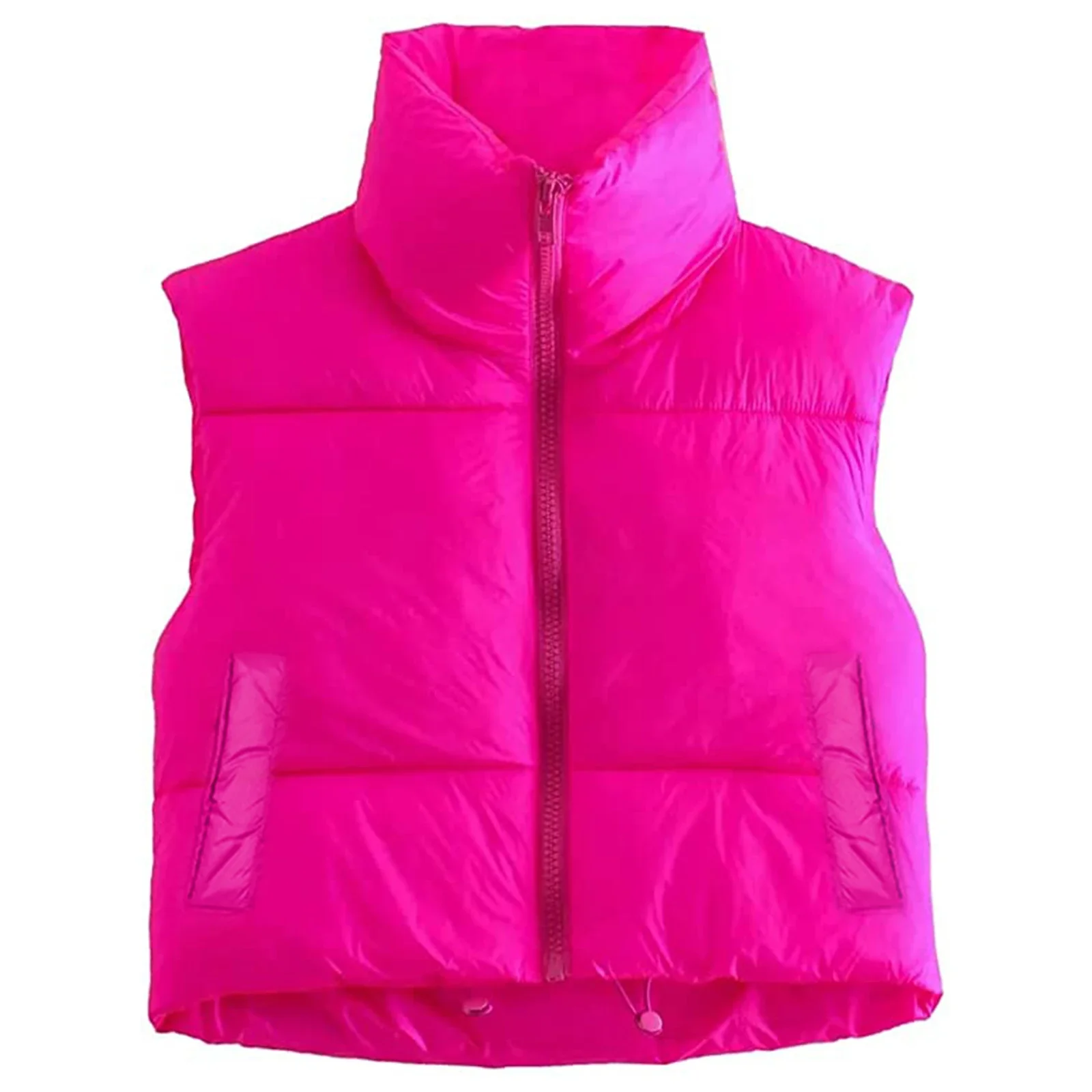 Women Winter Warm Crop Waistcoat, Sleeveless Stand Collar Double Sided Lightweight Puffer Vest - Image 9