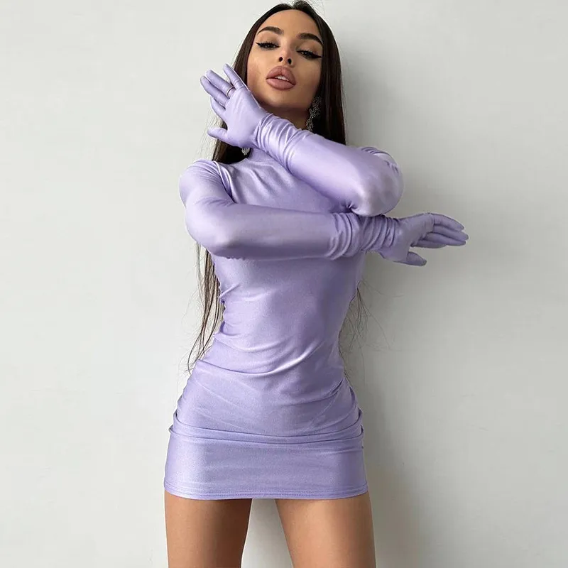 Women's 2023 Autumn Red Mini Dresses Turtleneck Long Sleeve Gloves Sexy Hip Wrap Dress Fall Christmas New Year Partywear - Image 9