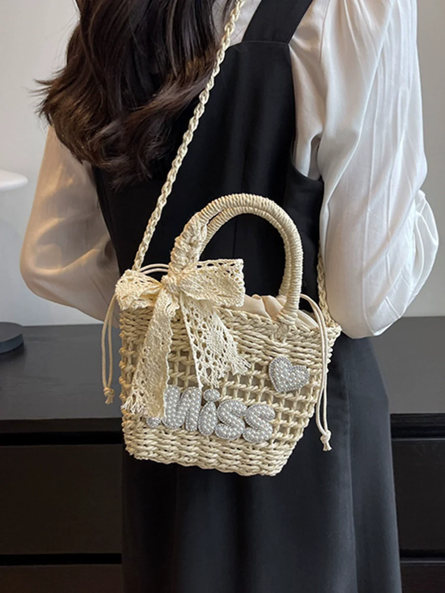 Women's Bag Vacation Style Lace Satchel Straw Woven Bag - Image 4