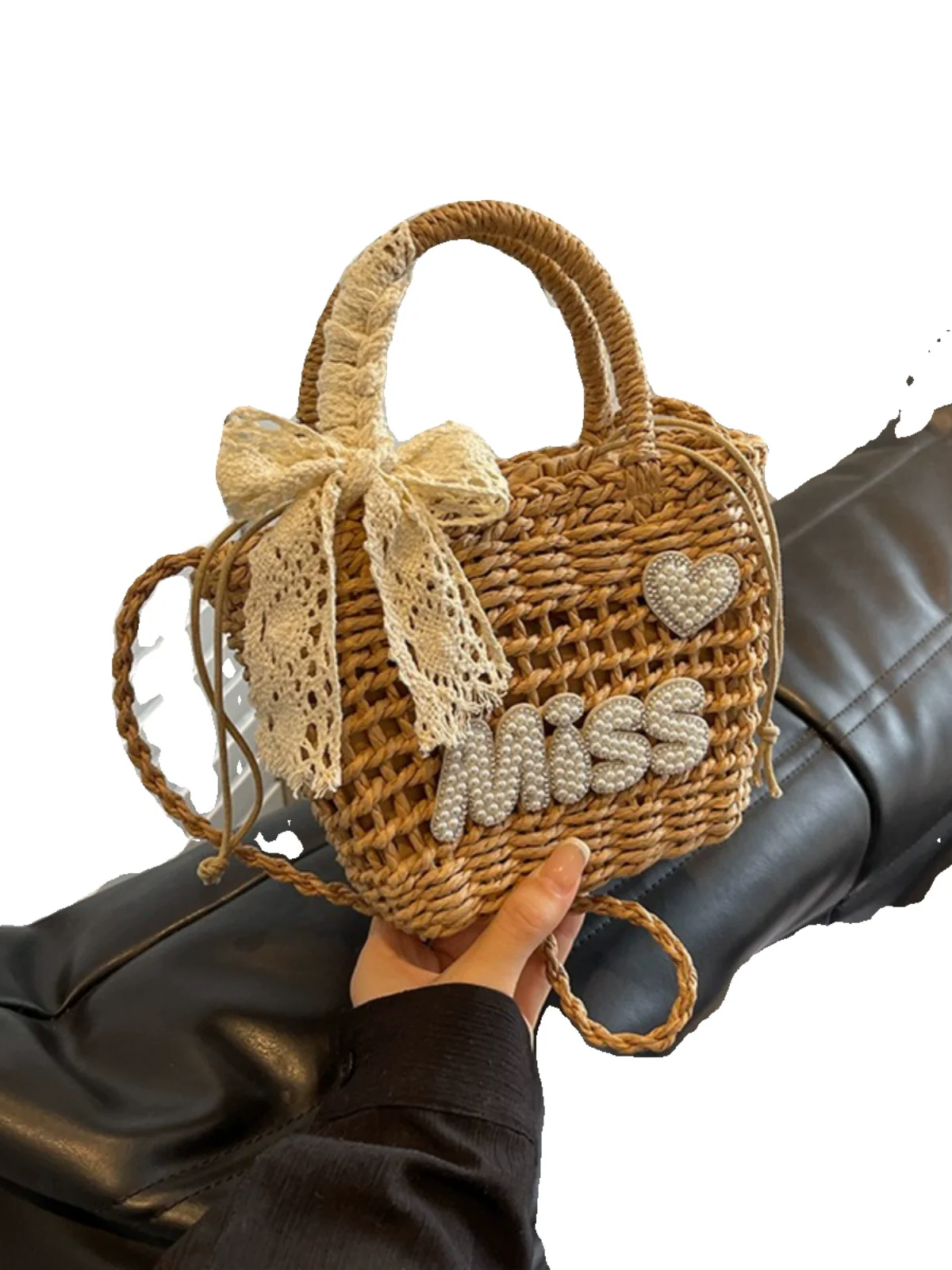 Women's Bag Vacation Style Lace Satchel Straw Woven Bag - Image 5
