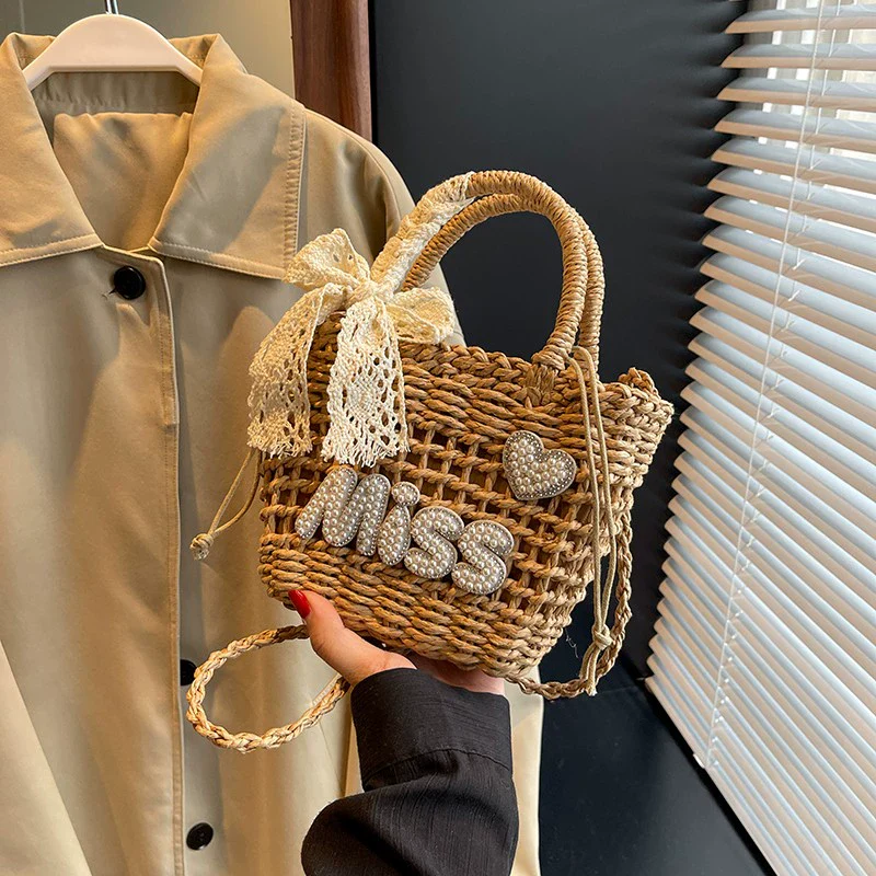 Women's Bag Vacation Style Lace Satchel Straw Woven Bag - Image 6