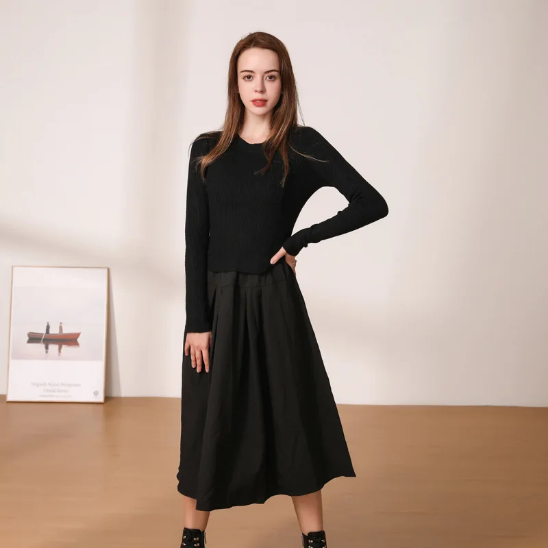 Women's Black One-Piece Sweater Dress Knitted Dresses Elegant and Pretty Young Ladies Knitwear Female Fashion 2023 - Image 3