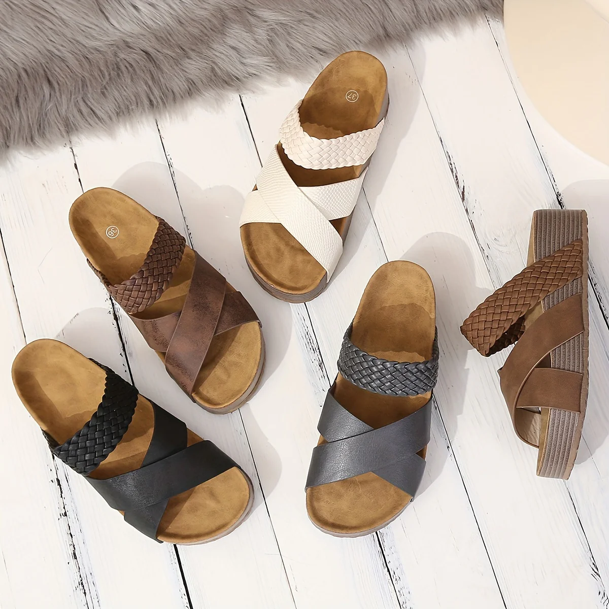 Women's Braided Cross Strap Platform Slides - Comfy Open Toe Sandals for Casual Summer Beach Outings, Breezy Outdoor Wear - Image 3
