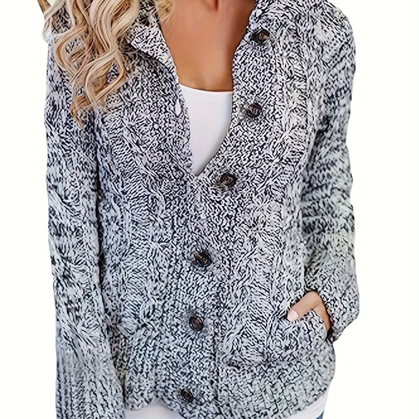 Women's Cable Knit Hooded Cardigan with Buttons and Pockets - Cozy Long Sleeve Sweater Coat for Casual Wear - Image 11