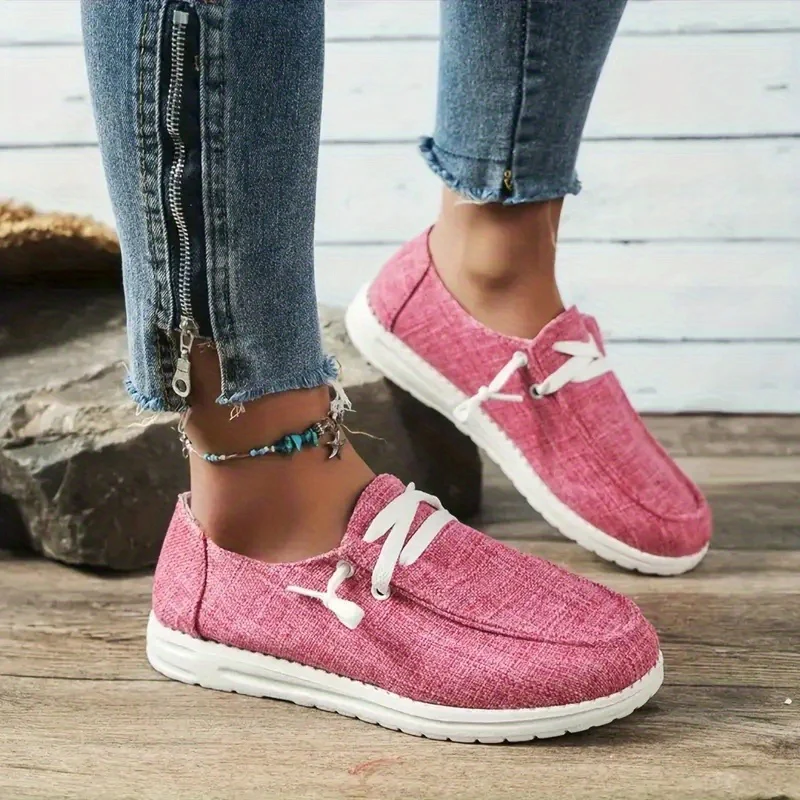 Womens Canvas Loafers - Comfortable Flat Lace-up Design - Breathable Solid Colors for Casual Walking - Perfect for Koningsdag Celebrations - Image 65