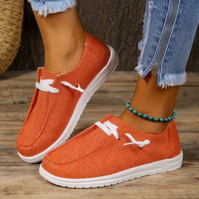 Womens Canvas Loafers - Comfortable Flat Lace-up Design - Breathable Solid Colors for Casual Walking - Perfect for Koningsdag Celebrations - Image 74