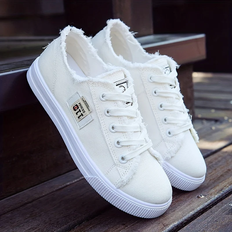 Women'S Casual Round Toe Solid Color Canvas Shoes, Small White, Flat Bottom, PVC Sole, Fabric Upper And Insole, Hand Wash, No Dry Clean, Spring, Autumn, All Season 2022 - Image 2