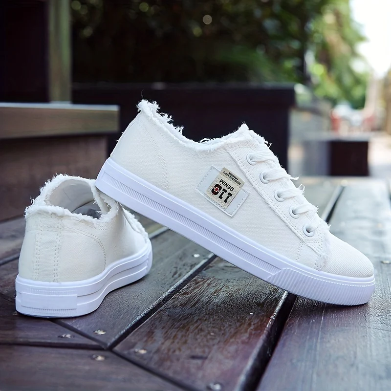 Women'S Casual Round Toe Solid Color Canvas Shoes, Small White, Flat Bottom, PVC Sole, Fabric Upper And Insole, Hand Wash, No Dry Clean, Spring, Autumn, All Season 2022 - Image 4