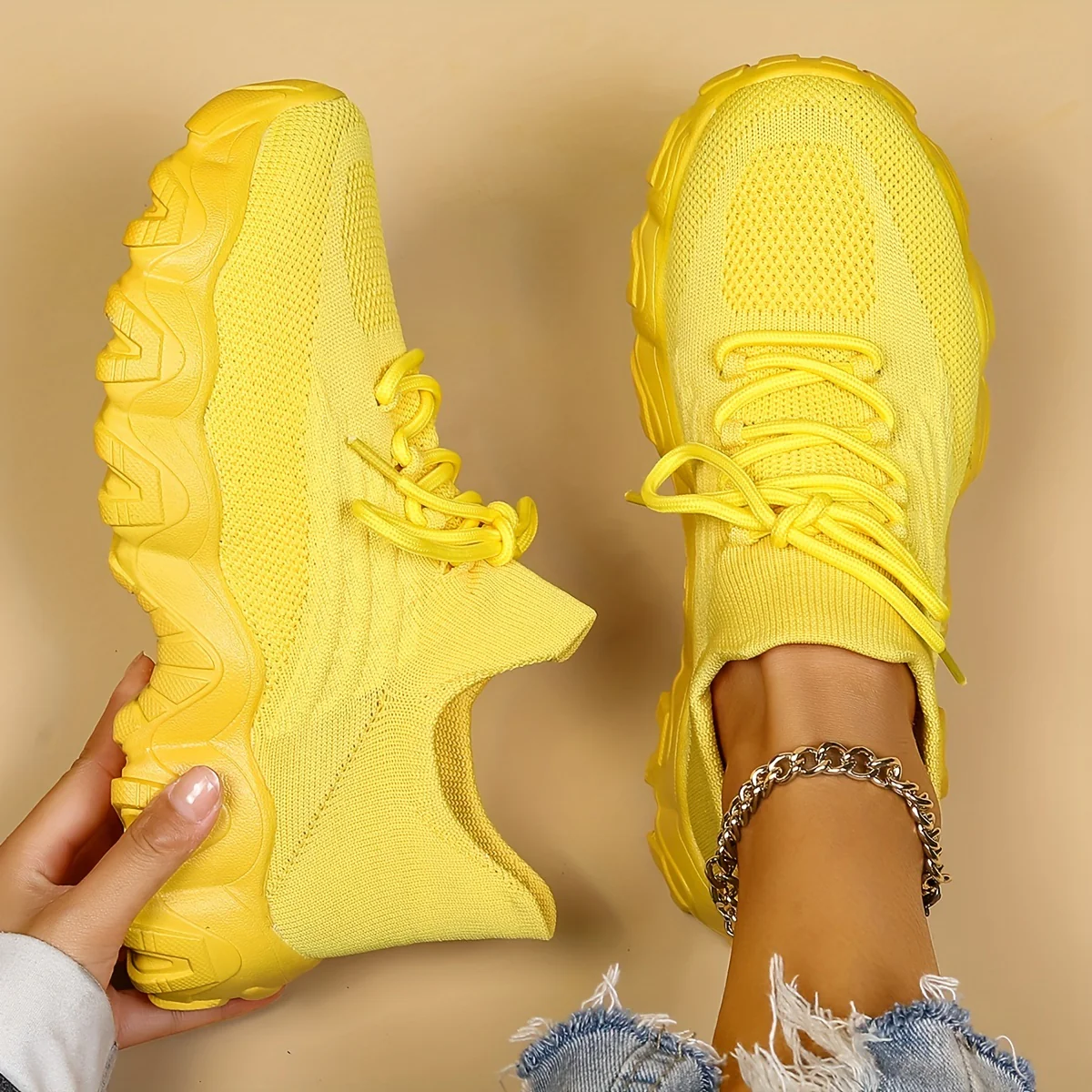 Women'S Casual Sports Sneakers, Striped Low Top Slip-On Shoes with Round Toe, Non-Slip Rubber Sole, Fabric Upper & Inner, All-Season Spring Footwear - Image 2