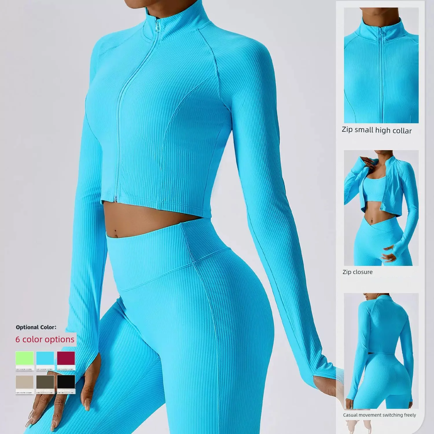 Women's Casual Sports Stand Collar Yoga Jacket with Thread Zipper - Image 3