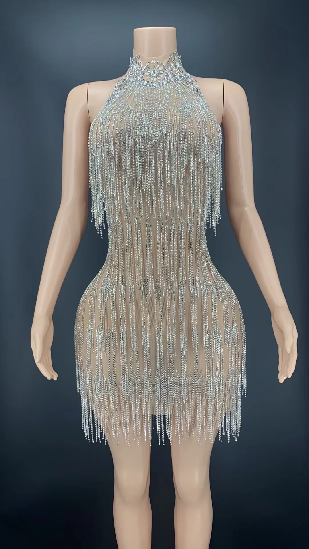 Women's Clothing Fall Sexy Backless Mini Elegant Dresses Women Diamond Tassels Gown Evening for Dinner Party Dresses - Image 3