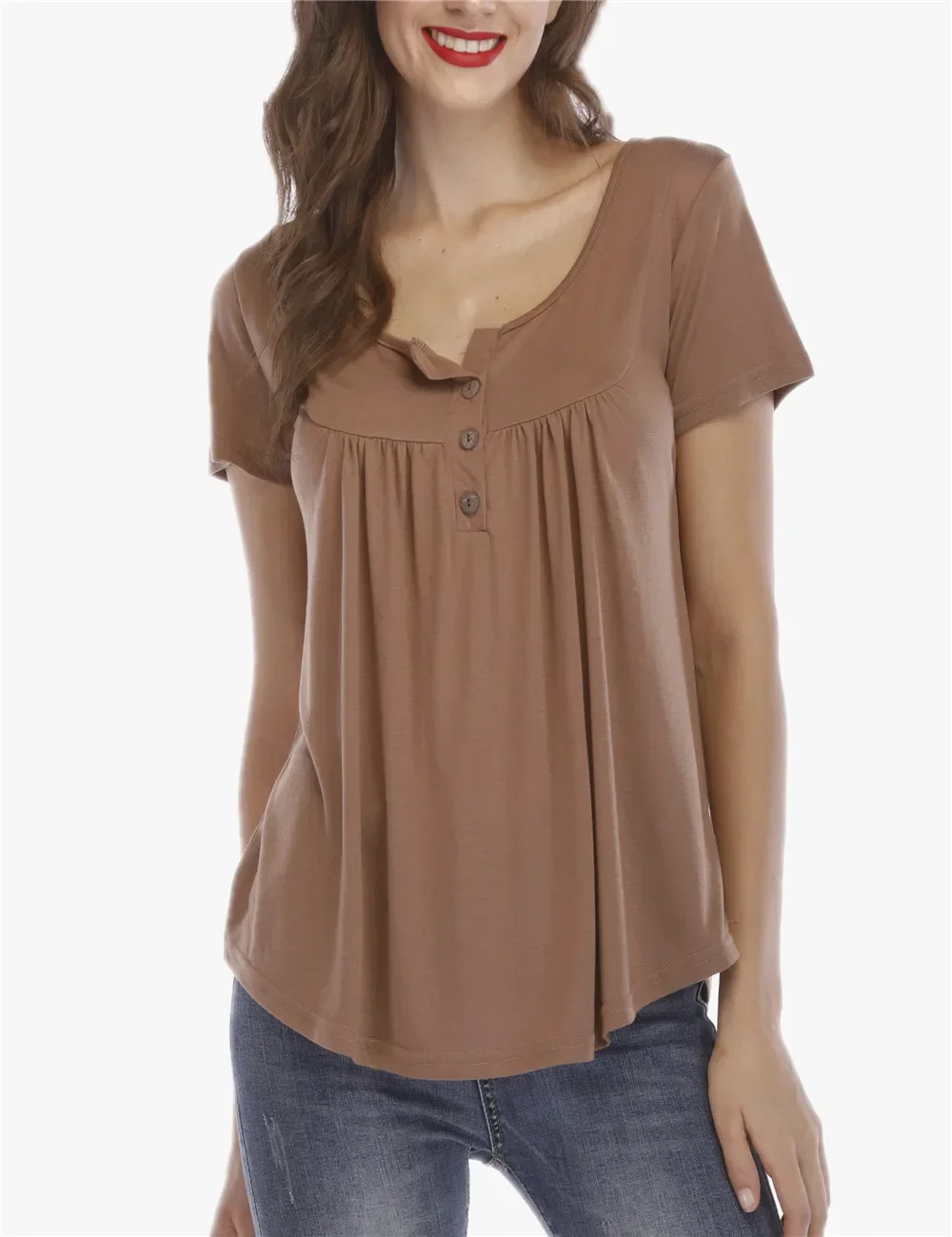 Women's Clothing T-shirt Top with Pleated Buttons and Loose and Comfortable Short Sleeves Maternity Tops Summer Hot Selling - Image 10