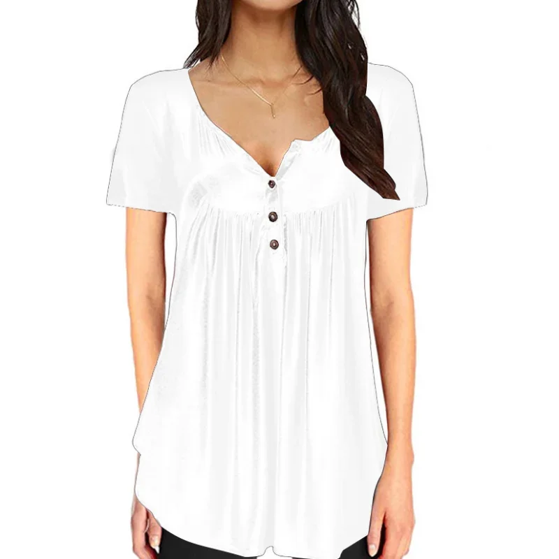 Women's Clothing T-shirt Top with Pleated Buttons and Loose and Comfortable Short Sleeves Maternity Tops Summer Hot Selling - Image 5