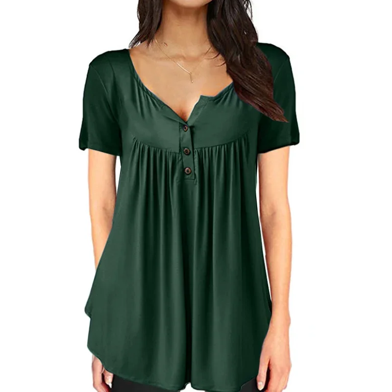 Women's Clothing T-shirt Top with Pleated Buttons and Loose and Comfortable Short Sleeves Maternity Tops Summer Hot Selling - Image 6