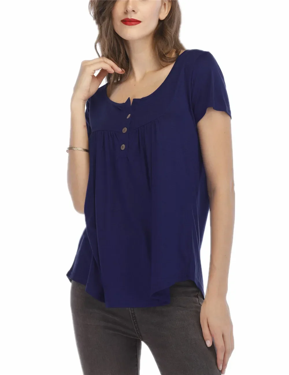 Women's Clothing T-shirt Top with Pleated Buttons and Loose and Comfortable Short Sleeves Maternity Tops Summer Hot Selling - Image 9