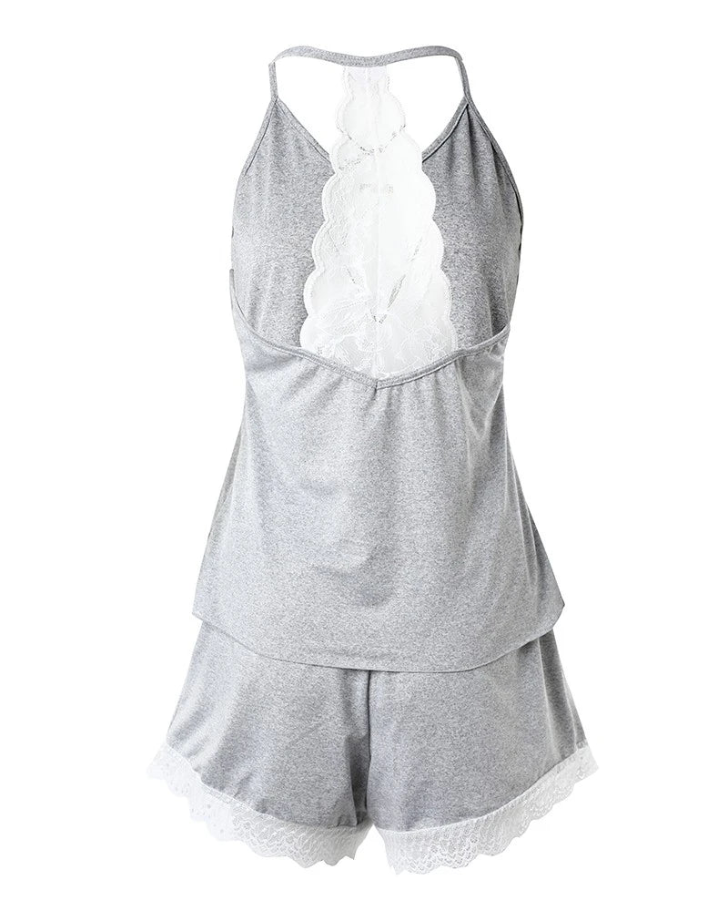 Women's Crochet Lace Pajamas Sleeveless V-Neck Set Casual Daily Wear 2 Piece Sleepwear Suit Sexy Solid Home Clothes Summer 2023 - Image 5
