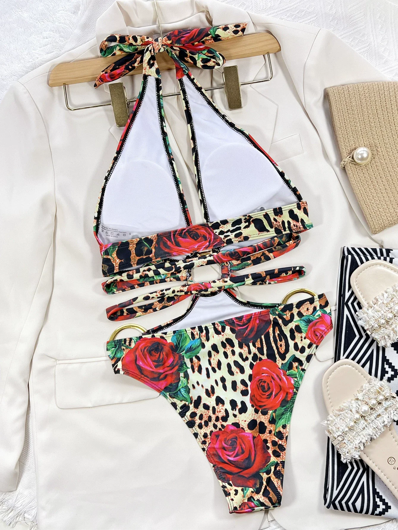 Women's Cut Out Sleeveless Casual Leopard-Print One-Piece Swimming Suit Beach Sexy Swimsuit with Chest Pad - Image 3
