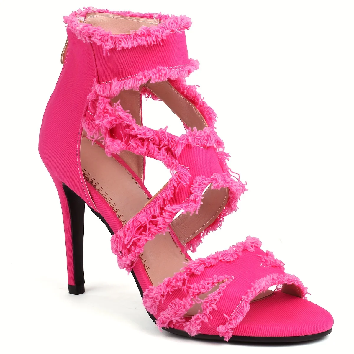 Women's Denim Cut-out High Heels, Peep Toe Back Zipper Stiletto Heels, Fashion Party Sandals - Image 6