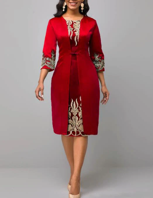 Women's Elegant Dress 2023 New Lace Stitching Dress Commuting Slim Party Dress Mesh Stitching Three-Quarter Sleeve Formal Dress - Image 2