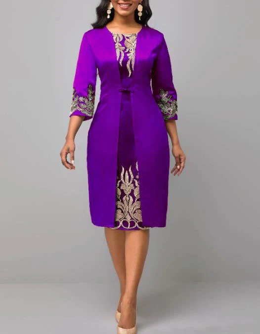 Women's Elegant Dress 2023 New Lace Stitching Dress Commuting Slim Party Dress Mesh Stitching Three-Quarter Sleeve Formal Dress - Image 4