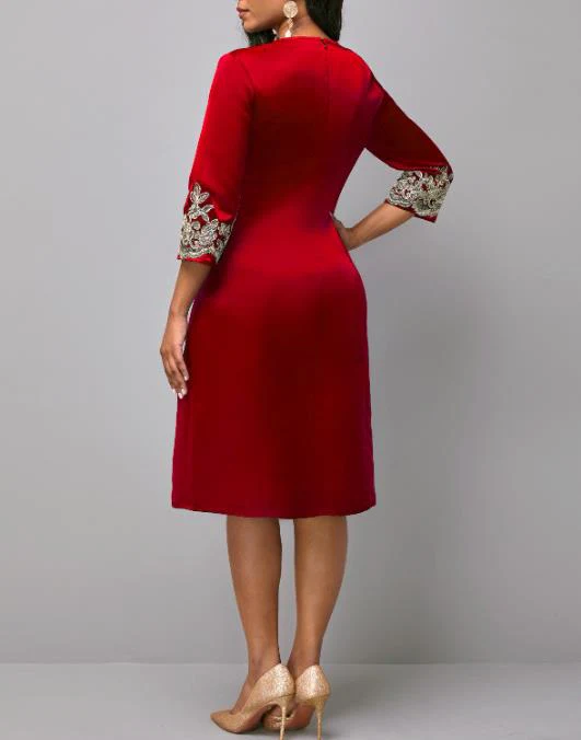 Women's Elegant Dress 2023 New Lace Stitching Dress Commuting Slim Party Dress Mesh Stitching Three-Quarter Sleeve Formal Dress - Image 5