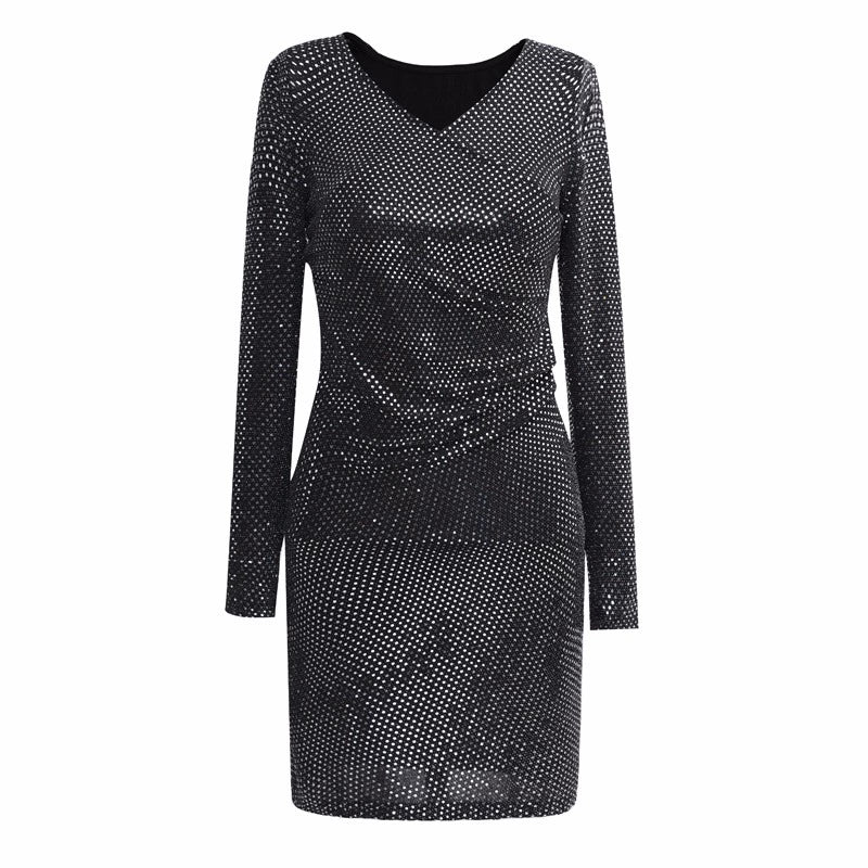 Women's Evening Slim-Fit Long-Sleeved Dress with Sequins for Autumn and Winter - Image 6