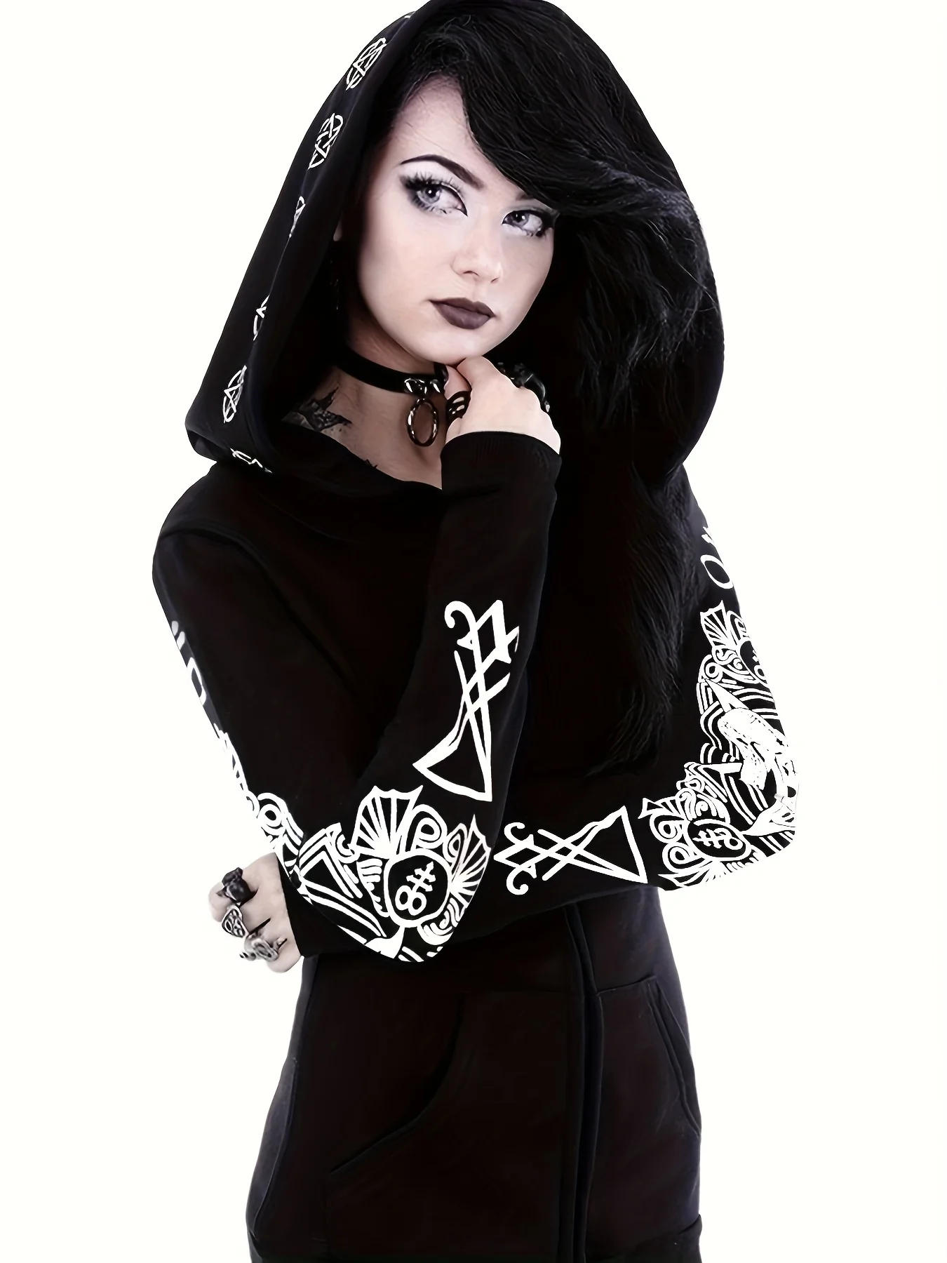 Women's Fashion Punk Style Geometric Print Zipper Sweatshirt