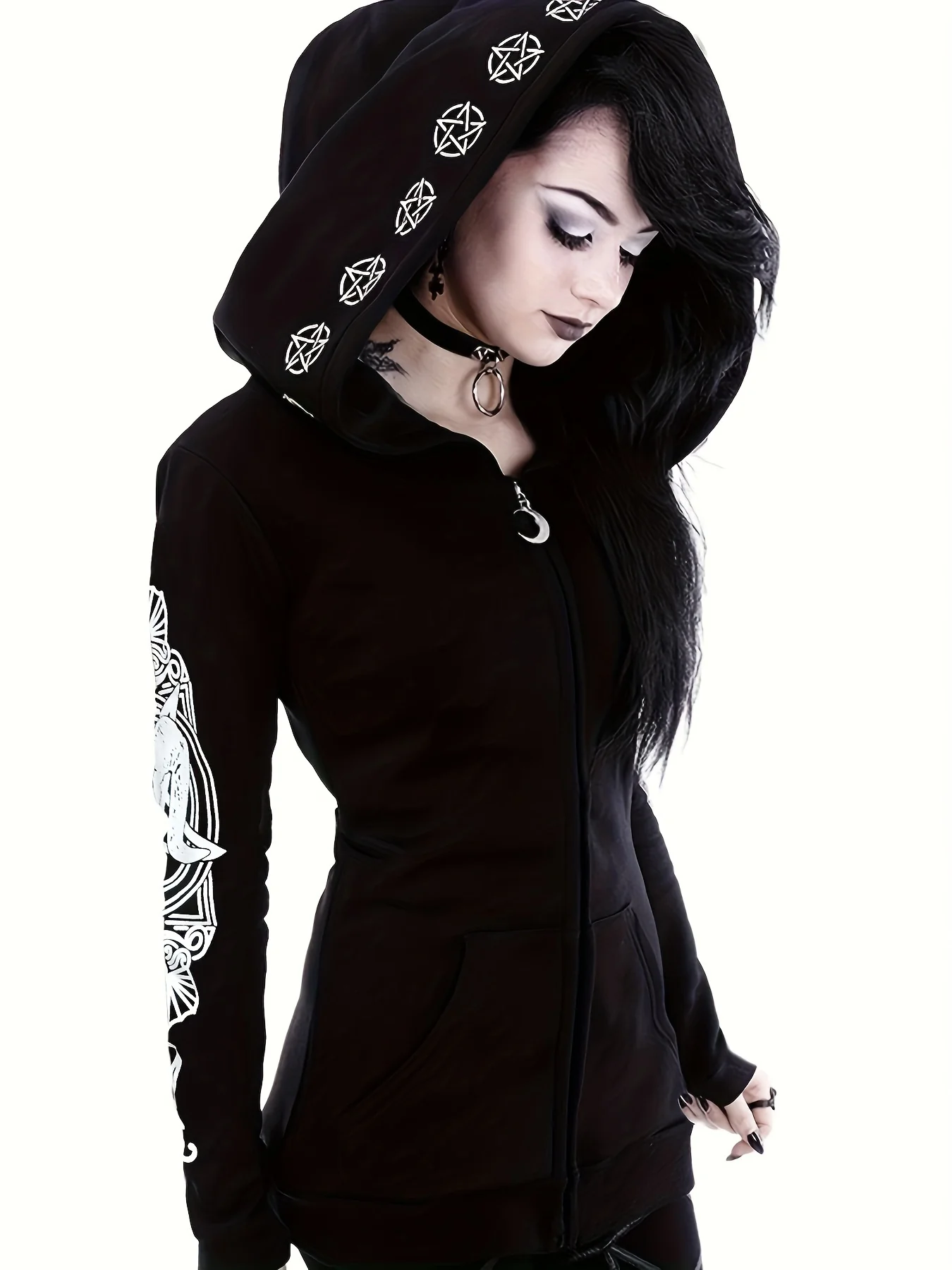Women's Fashion Punk Style Geometric Print Zipper Sweatshirt - Image 5