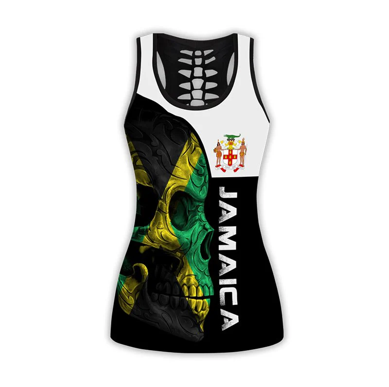 Women's Fashion Summer 3D Jamaica Combo Outfit Print Sleeveless Tank Top and Leggings - Image 11