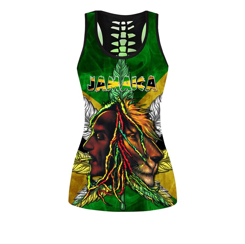 Women's Fashion Summer 3D Jamaica Combo Outfit Print Sleeveless Tank Top and Leggings - Image 12