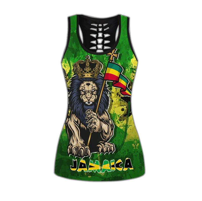 Women's Fashion Summer 3D Jamaica Combo Outfit Print Sleeveless Tank Top and Leggings - Image 13