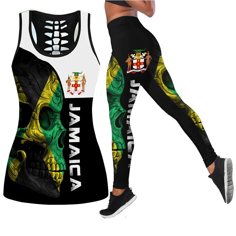 Women's Fashion Summer 3D Jamaica Combo Outfit Print Sleeveless Tank Top and Leggings - Image 15