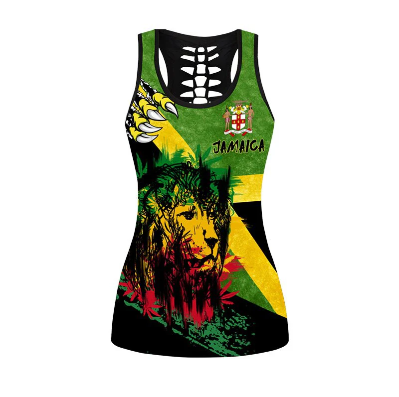 Women's Fashion Summer 3D Jamaica Combo Outfit Print Sleeveless Tank Top and Leggings - Image 9