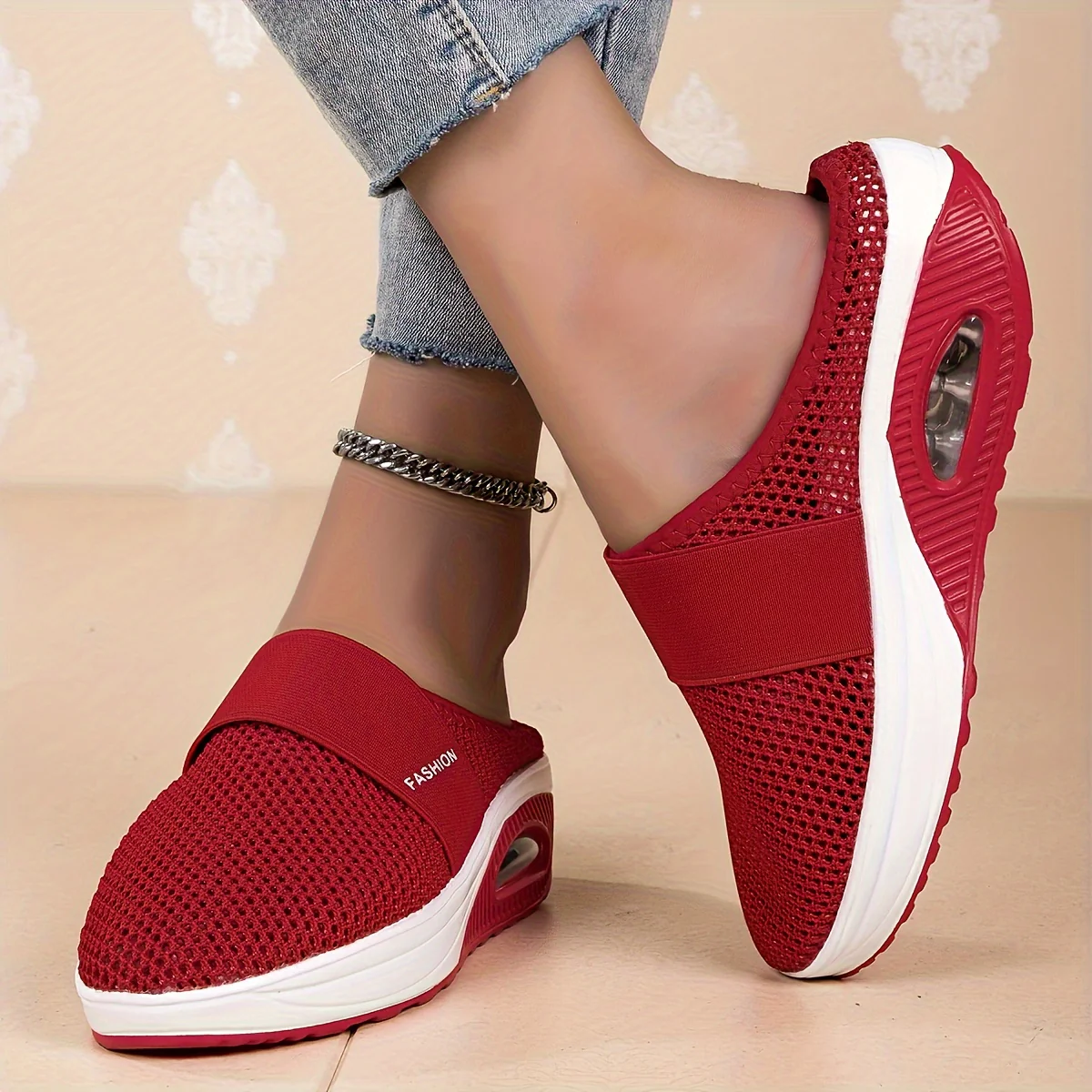 Women's Flying Woven Mesh Sandals, Casual Air Cushion Sole Mules, Breathable & Lightweight Mule Sneakers - Image 10