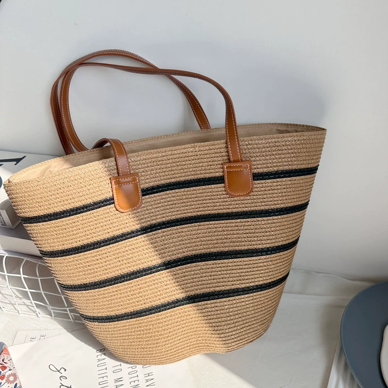 Women's French Beach Bag Satchel Straw Woven Bag - Image 17