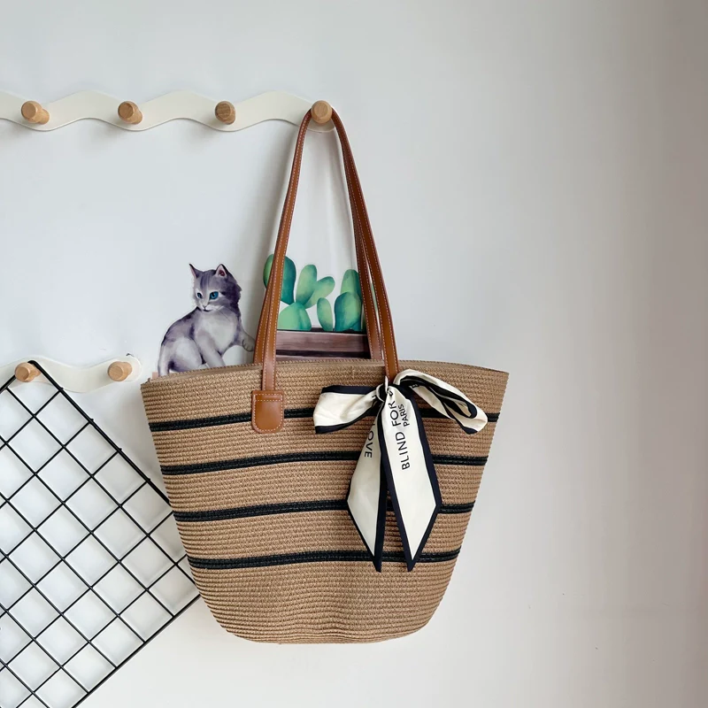 Women's French Beach Bag Satchel Straw Woven Bag - Image 10