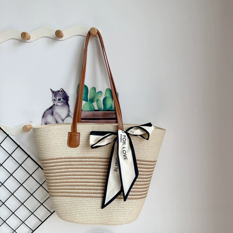 Women's French Beach Bag Satchel Straw Woven Bag - Image 13