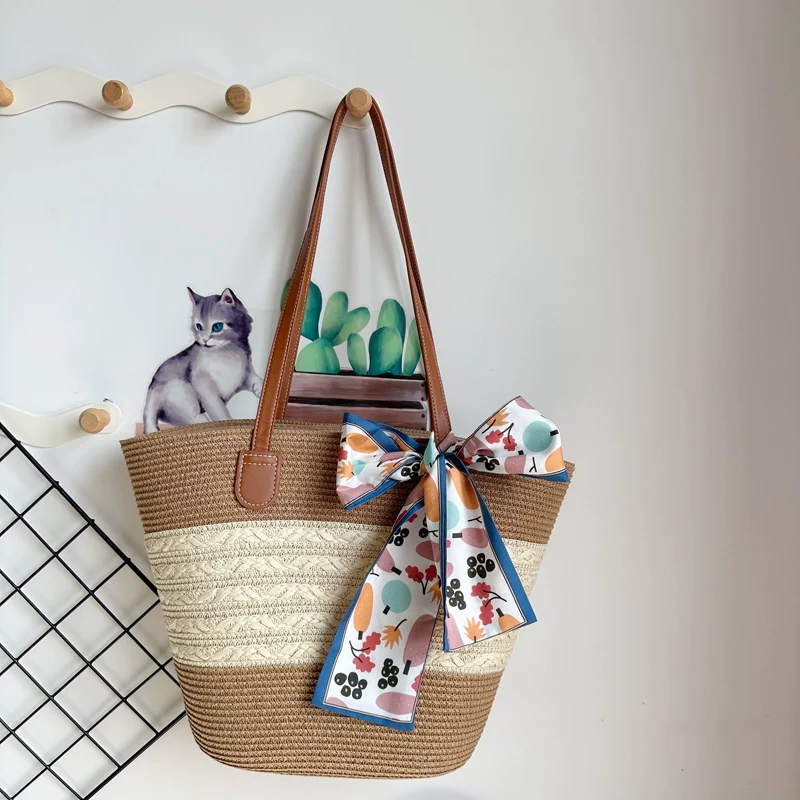 Women's French Beach Bag Satchel Straw Woven Bag - Image 16