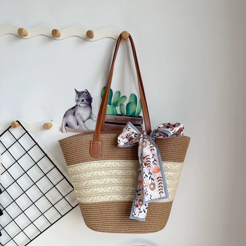 Women's French Beach Bag Satchel Straw Woven Bag - Image 17