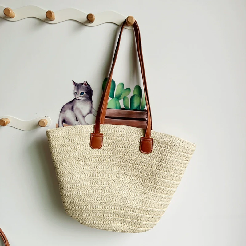 Women's French Beach Bag Satchel Straw Woven Bag - Image 19