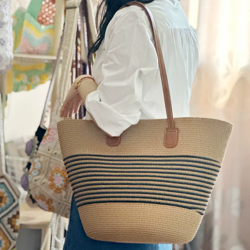 Women's French Beach Bag Satchel Straw Woven Bag - Image 22