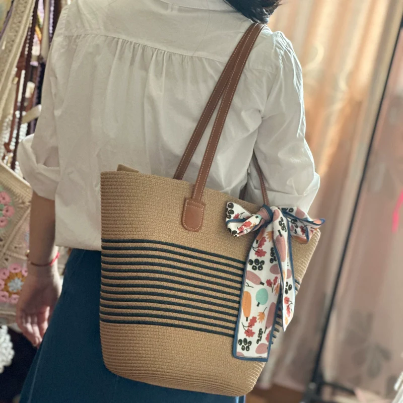 Women's French Beach Bag Satchel Straw Woven Bag - Image 25