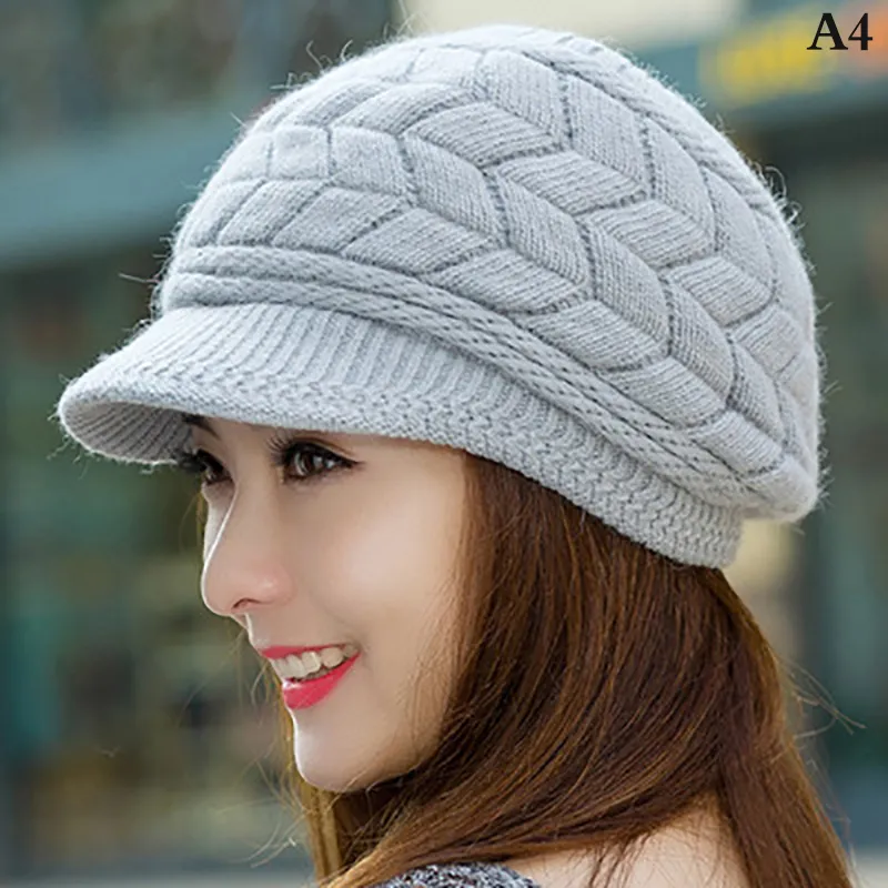 Women's Hats Winter Warm Knitted Hat Rabbit Hair Double Layer Plus Velvet Cap Visor Beanies For Women Casual - Image 10