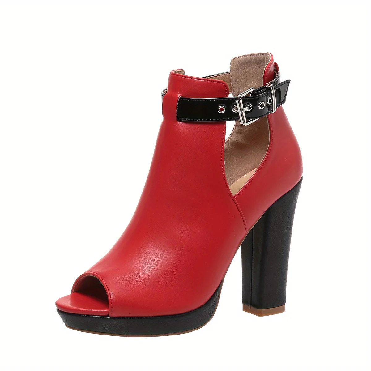 Women's High Heeled Ankle Boots, Peep Toe Cut-out Buckle Strap Block Heels, Fashion Platform Sandals - Image 29
