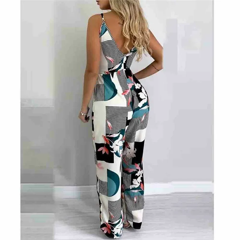 Womens Holiday Long Playsuit Fashion Floral Printed Sleeveless Backless Ladies Jumpsuit Spaghetti Strap Summer Beach Jumpsuits - Image 5