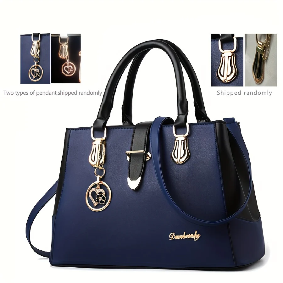 Women's Letter Detail Shoulder Bag, Elegant Double Handle Purse, Simple Large Handbag For Work - Image 11