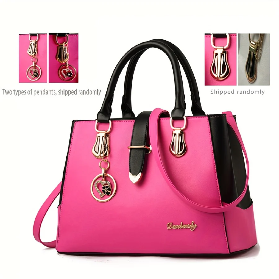 Women's Letter Detail Shoulder Bag, Elegant Double Handle Purse, Simple Large Handbag For Work - Image 12