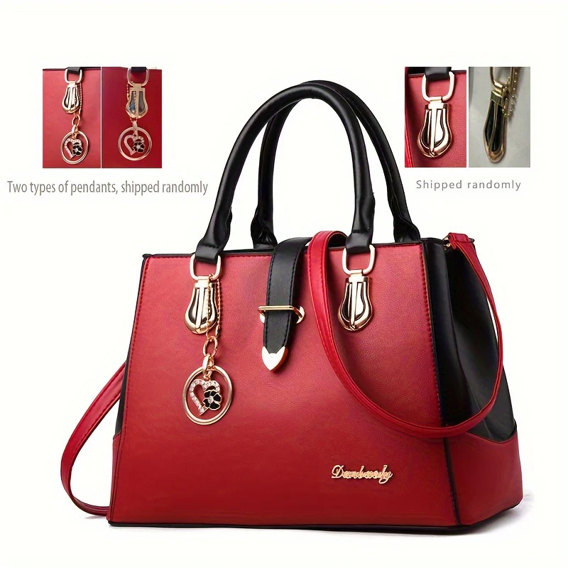 Women's Letter Detail Shoulder Bag, Elegant Double Handle Purse, Simple Large Handbag For Work - Image 13